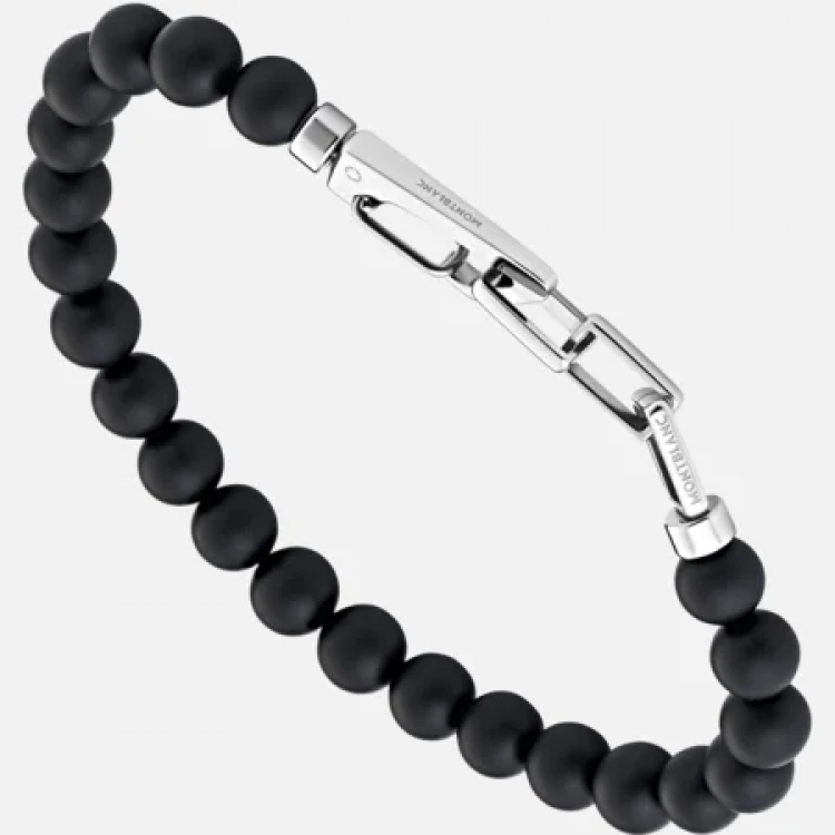 Bracelet en perles d’onyx avec fermoir mousqueton en acier inoxydable
