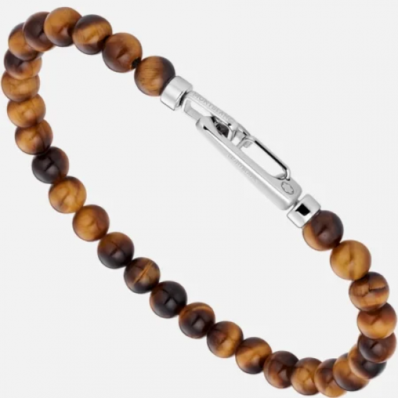 Bracelet en perles d’œil-de-tigre avec fermoir mousqueton en acier inoxydable