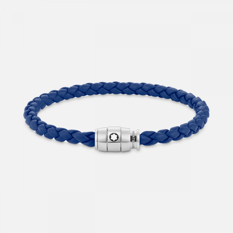 Bracelet en acier et cuir bleu avec fermeture à 3 anneaux