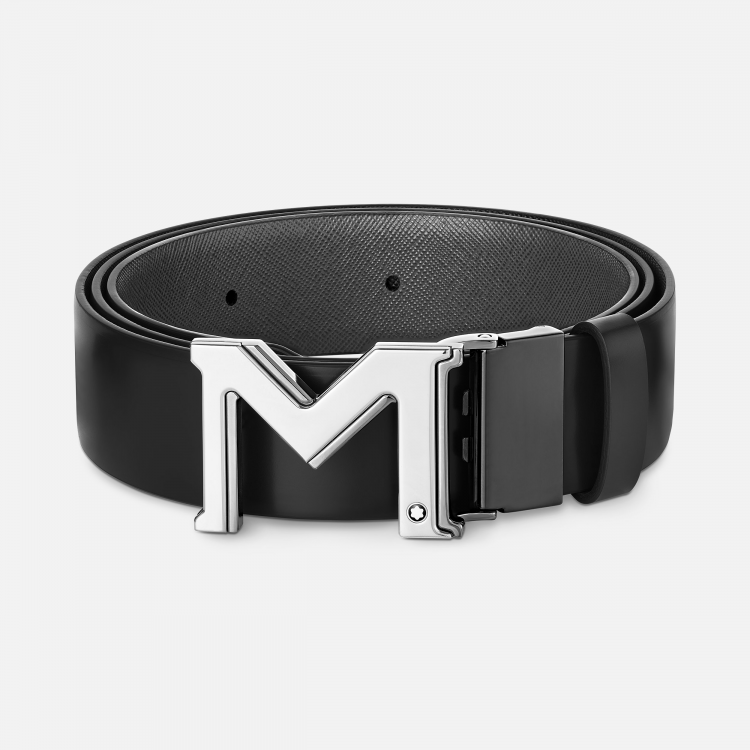 Ceinture réversible à boucle M de 35 mm en cuir noir/gris