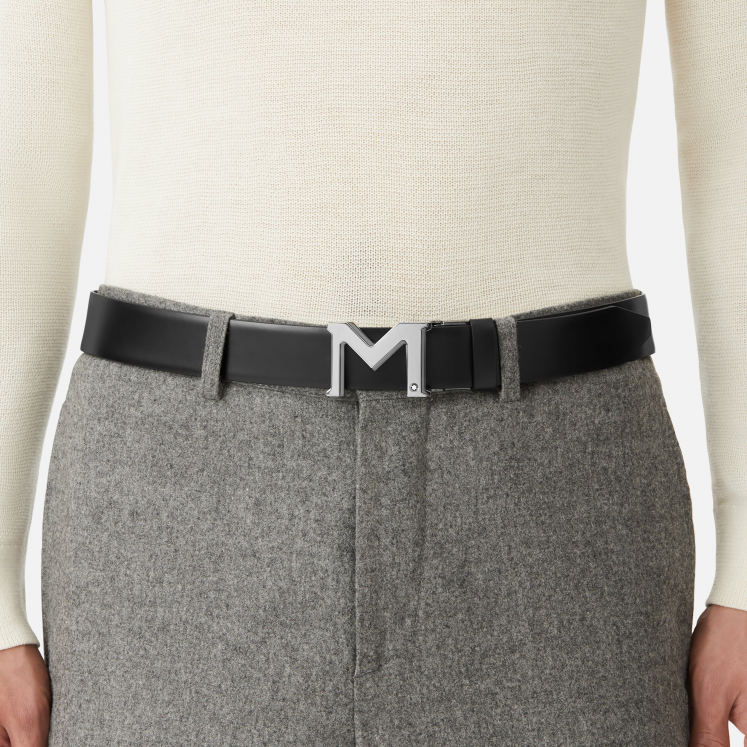 Ceinture réversible à boucle M de 35 mm en cuir noir/gris