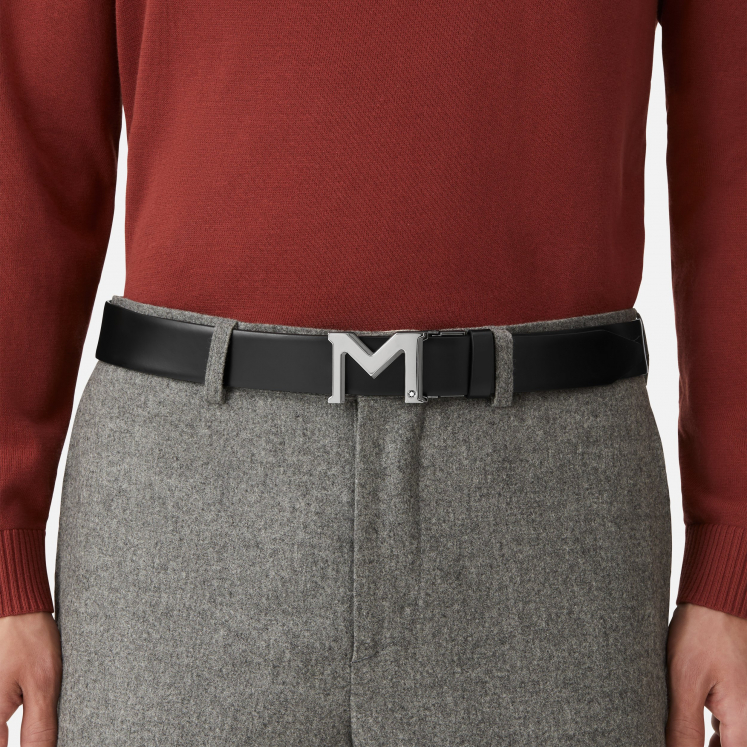 Ceinture réversible à boucle M de 35 mm en cuir noir/gris