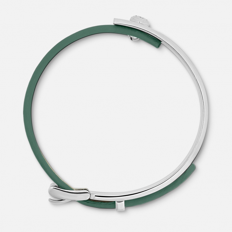 Bracelet Wrap Me en acier et en cuir gris d’étain. Taille réglable