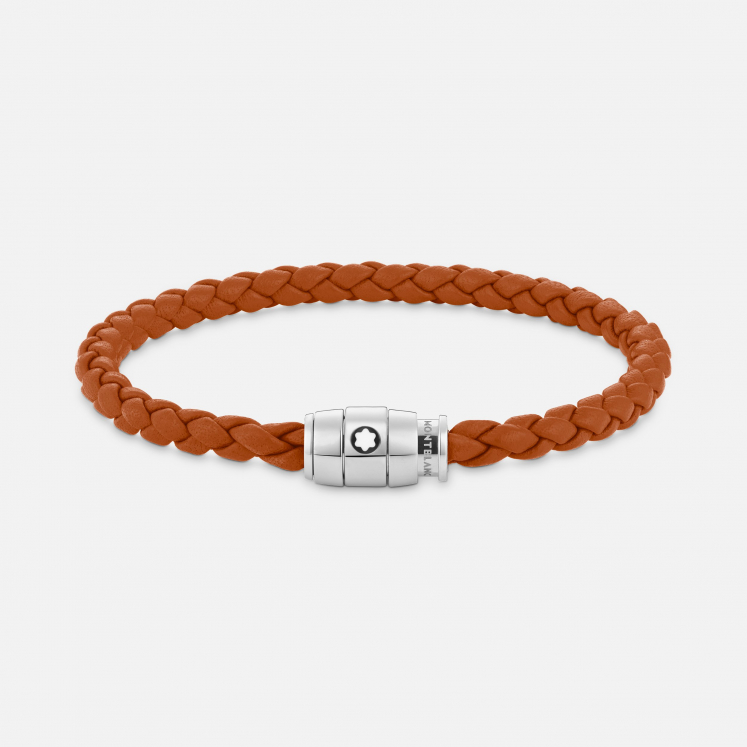 Bracelet à 3 anneaux de la collection Meisterstück en acier et en cuir rouille