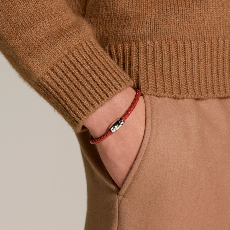 Bracelet à 3 anneaux de la collection Meisterstück en acier et en cuir rouille