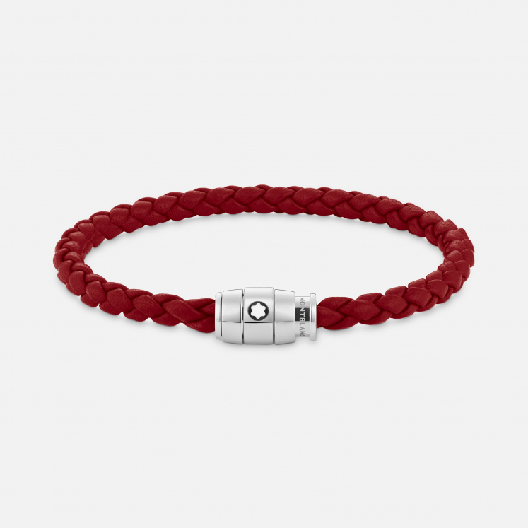 Bracelet à 3 anneaux de la collection Meisterstück en acier et en cuir rouge de Falun