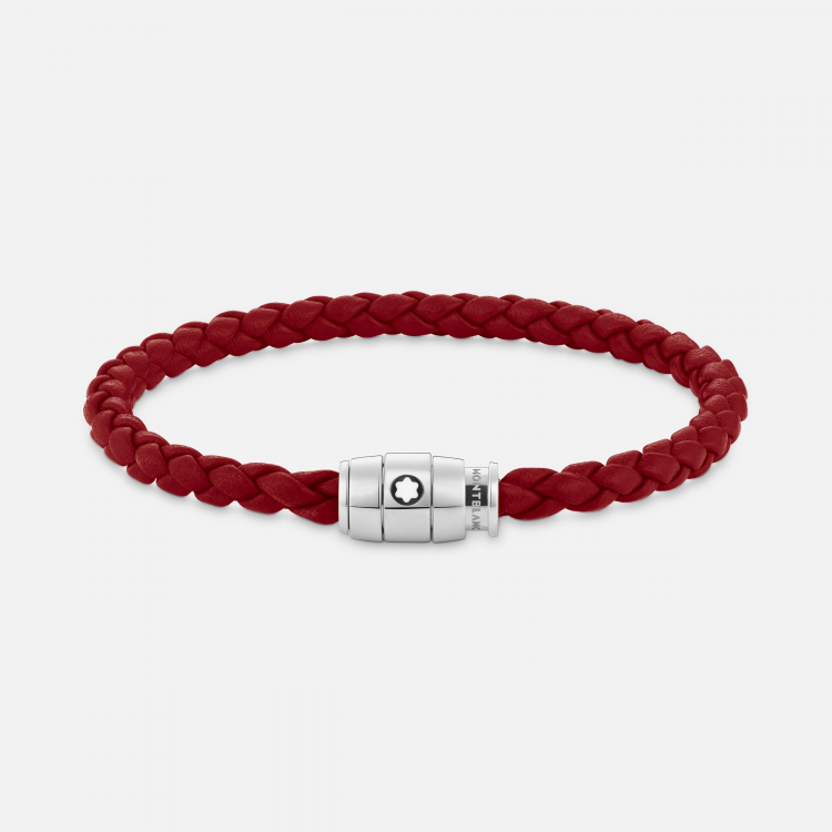 Bracelet à 3 anneaux de la collection Meisterstück en acier et en cuir rouge de Falun