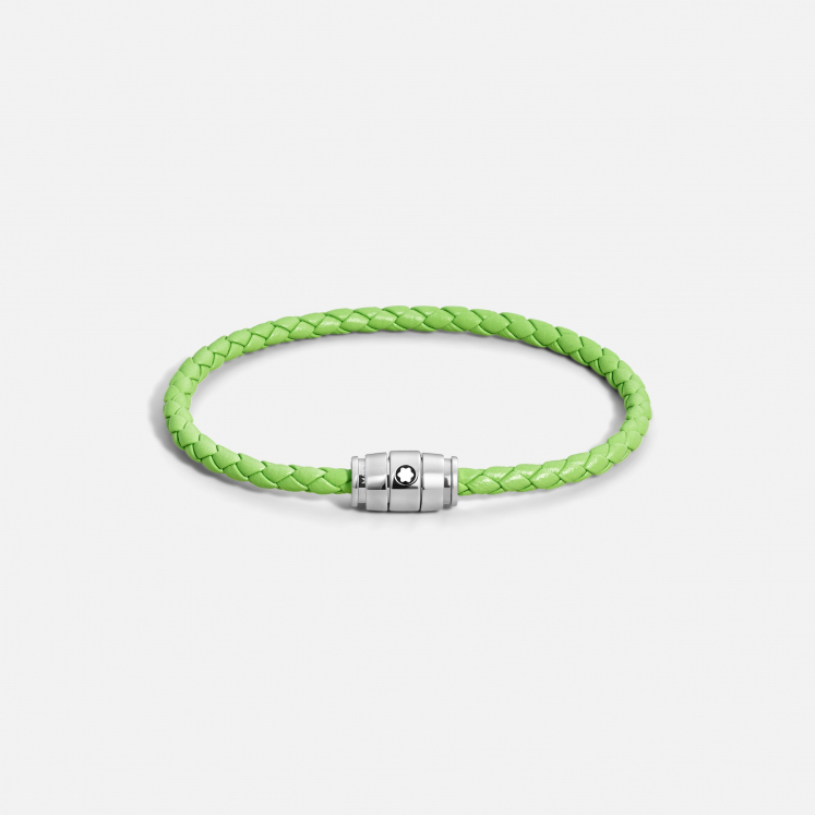 Bracelet acier 3 anneaux Collection Meisterstück en cuir vert citron