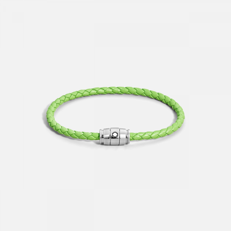 Bracelet acier 3 anneaux Collection Meisterstück en cuir vert citron