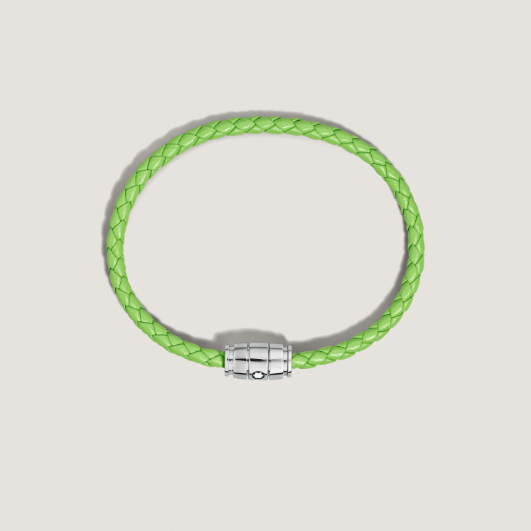 Bracelet acier 3 anneaux Collection Meisterstück en cuir vert citron