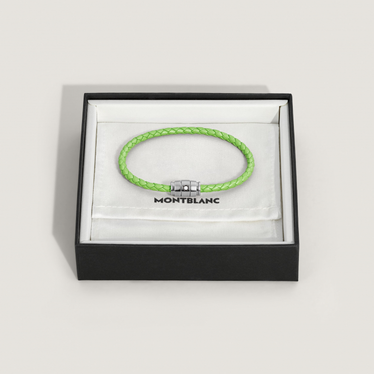 Bracelet acier 3 anneaux Collection Meisterstück en cuir vert citron