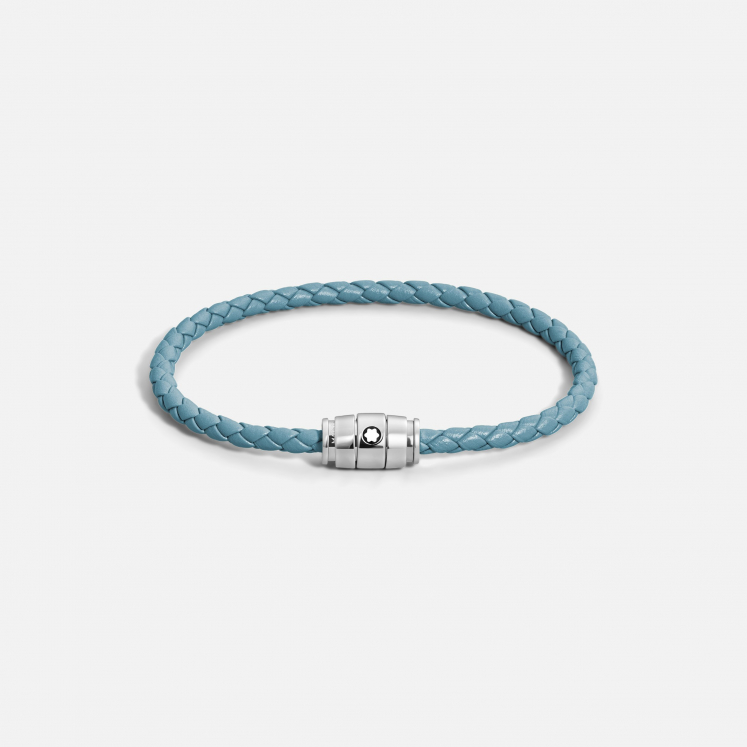 Bracelet acier 3 anneaux Collection Meisterstück en cuir bleu cendré