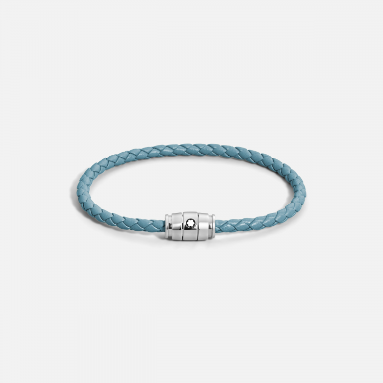Bracelet acier 3 anneaux Collection Meisterstück en cuir bleu cendré