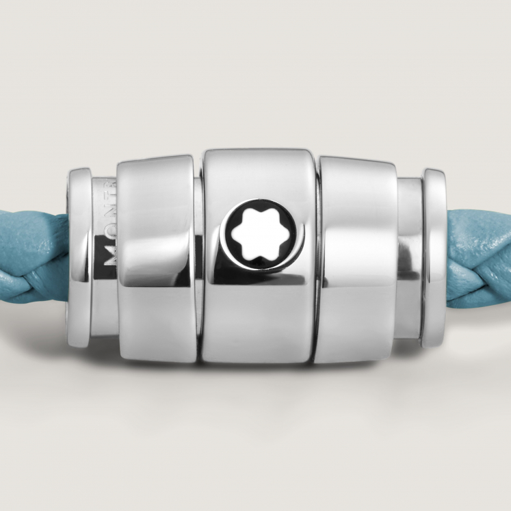 Bracelet acier 3 anneaux Collection Meisterstück en cuir bleu cendré