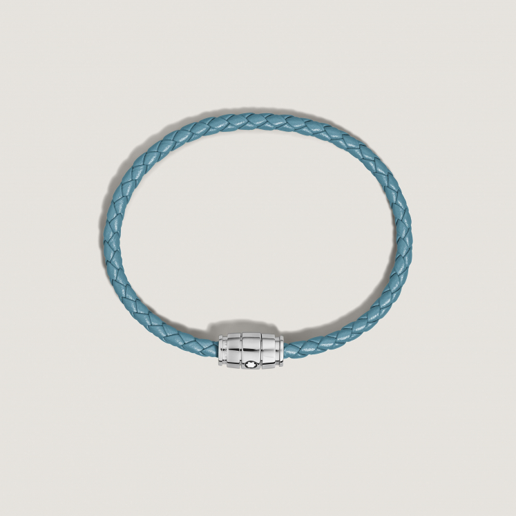 Bracelet acier 3 anneaux Collection Meisterstück en cuir bleu cendré