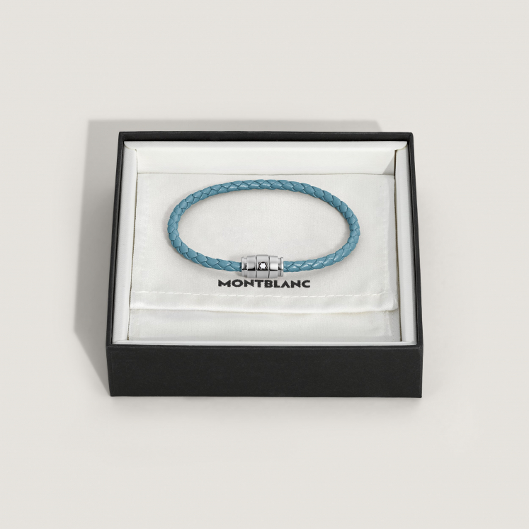 Bracelet acier 3 anneaux Collection Meisterstück en cuir bleu cendré