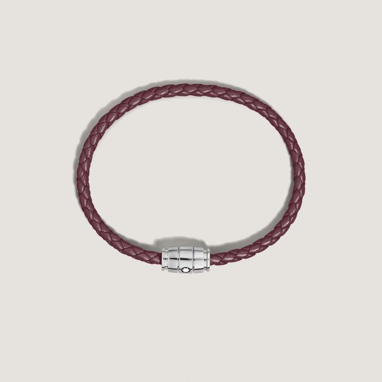 Bracelet acier 3 anneaux Collection Meisterstück en cuir cassis