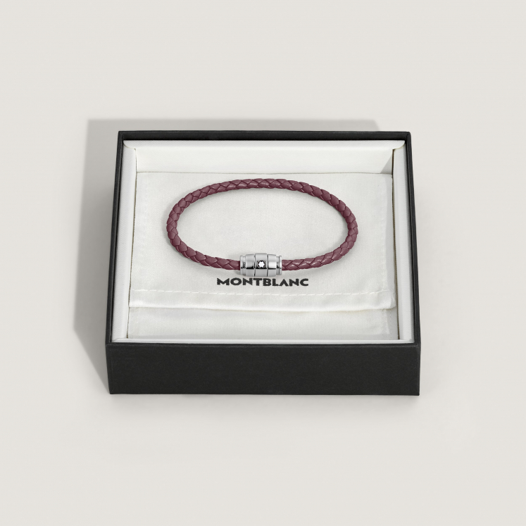 Bracelet acier 3 anneaux Collection Meisterstück en cuir cassis