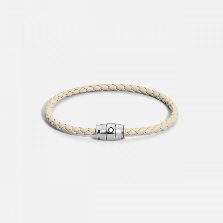 Bracelet acier 3 anneaux Collection Meisterstück en cuir beige nuage, taille 60