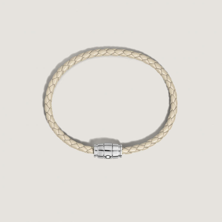 Bracelet acier 3 anneaux Collection Meisterstück en cuir beige nuage, taille 60