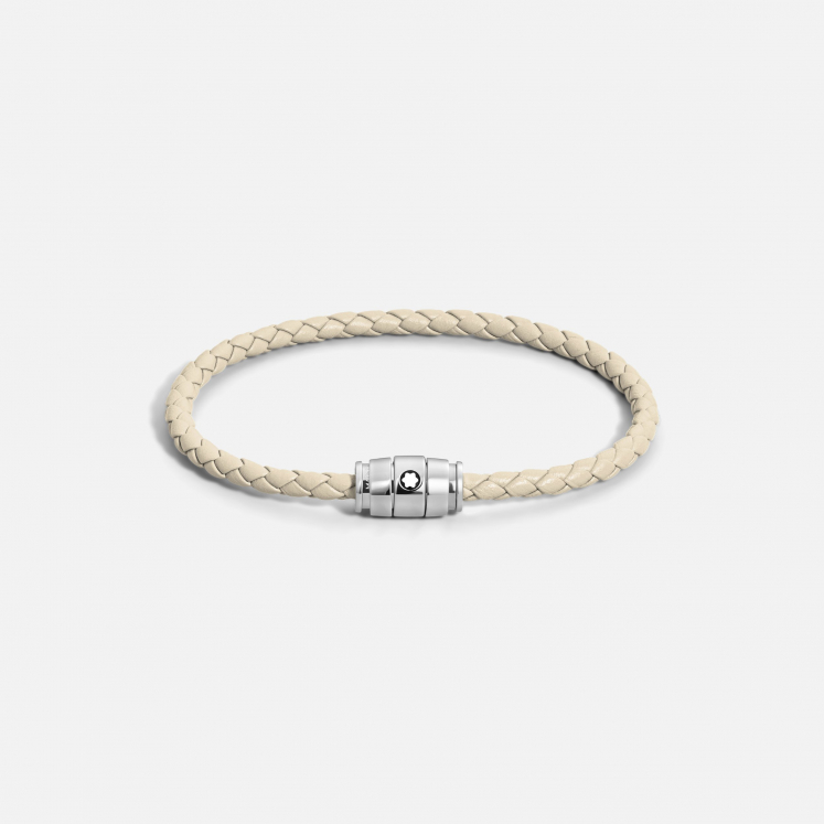 Bracelet acier 3 anneaux Collection Meisterstück en cuir beige nuage, taille 60