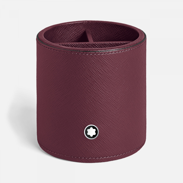Porte-stylo rond en cuir cassis