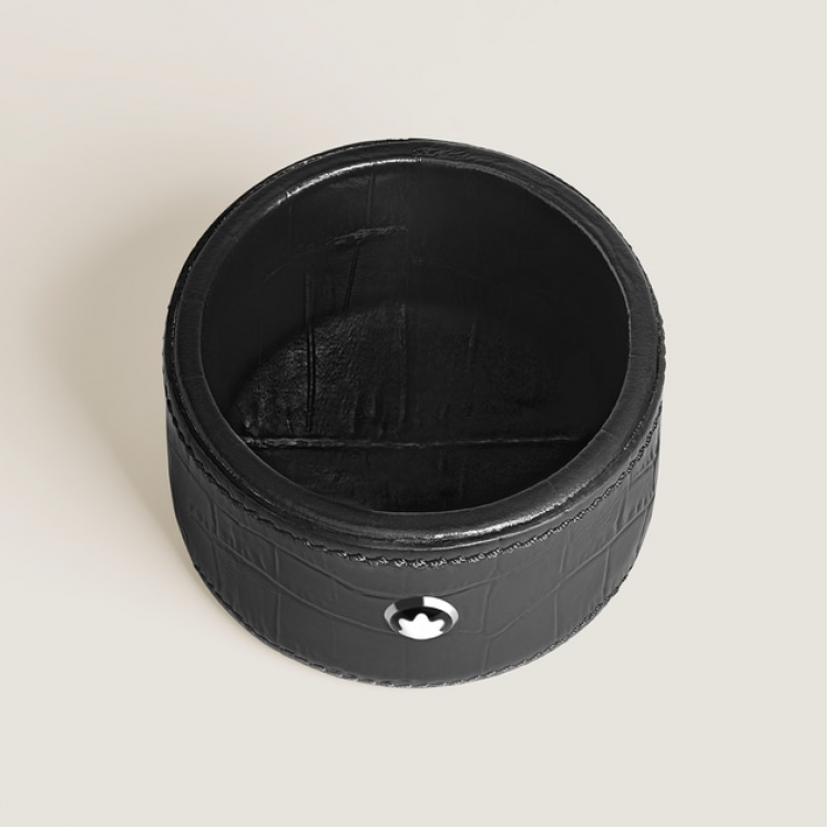 Plateau de Bureau Rond Petit Format en Cuir Embossé Croco