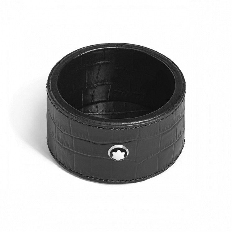 Plateau de Bureau Rond Petit Format en Cuir Embossé Croco