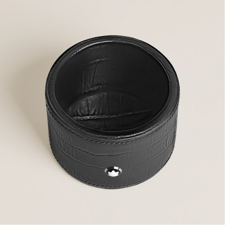 Plateau de Bureau Rond Moyen Format en Cuir Embossé Croco