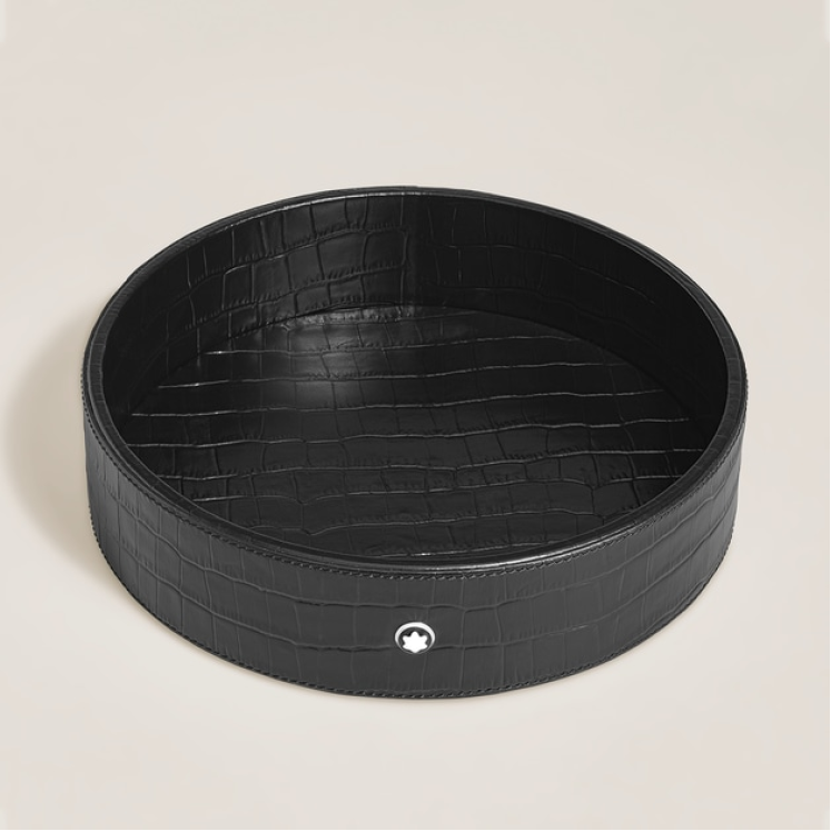 Grand Plateau de Bureau Rond en Cuir Embossé Croco