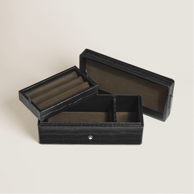 Boîte à Stylos en Cuir Embossé Croco
