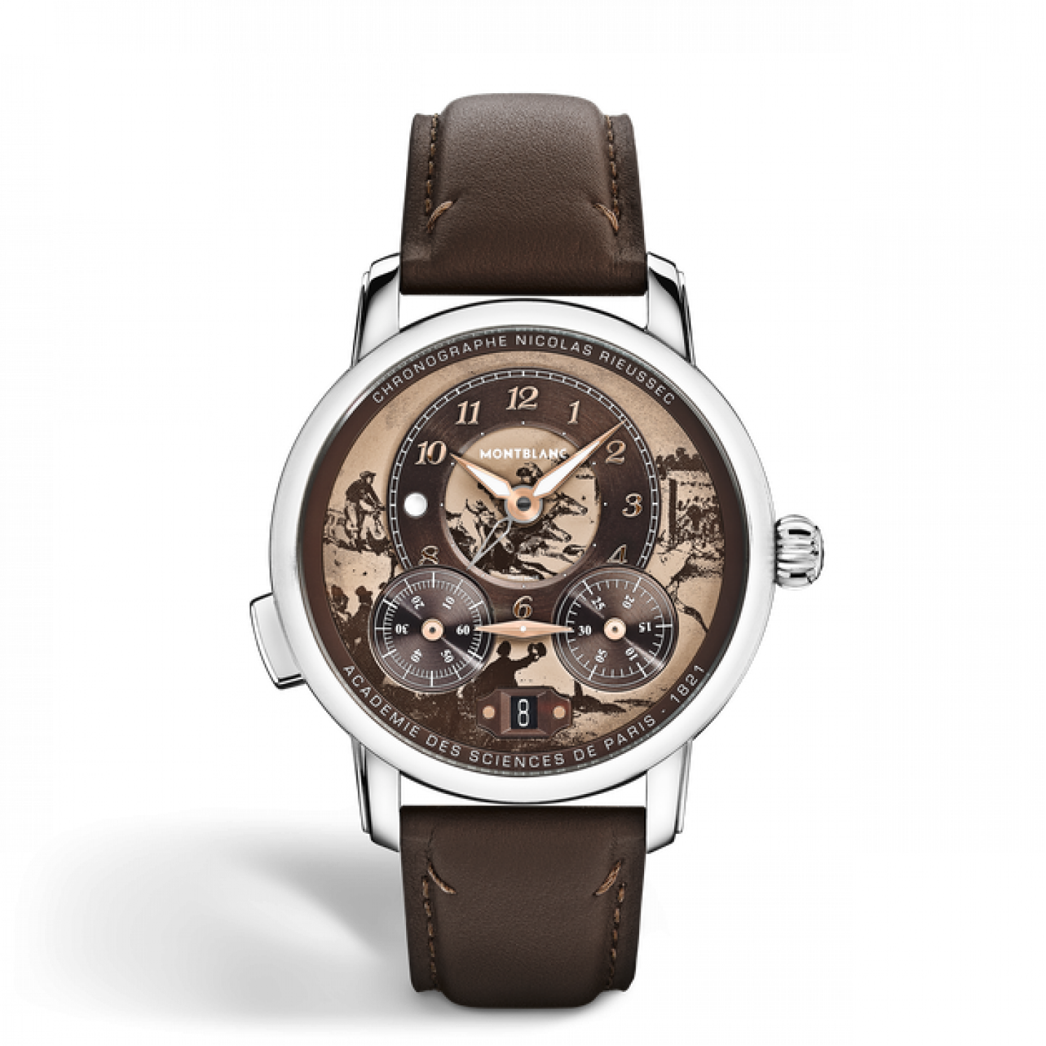 Front Montblanc Rieussec limited 821 with brown horse racing dial
