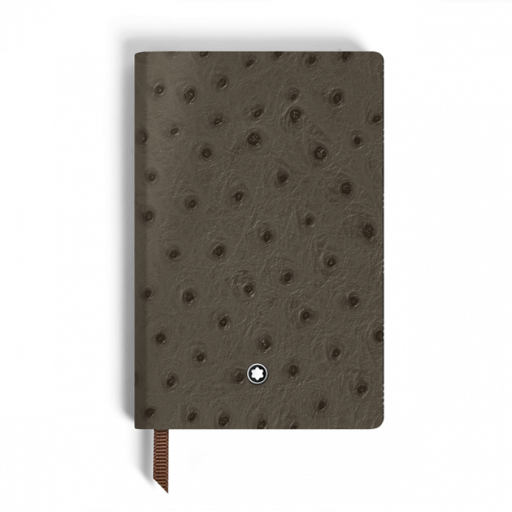 Carnet Petit Format, Cuir Embossé Autruche, Kaki - Pages Lignées