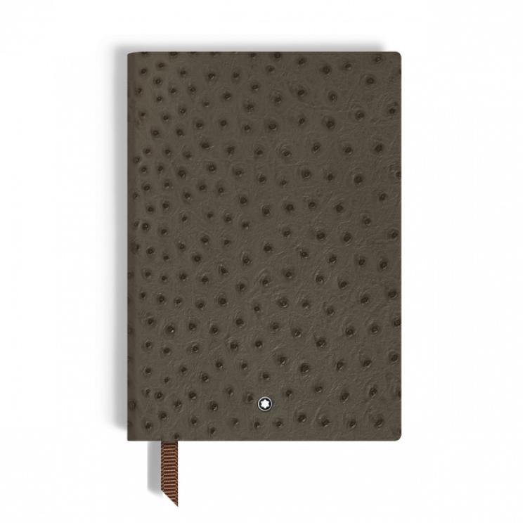 Carnet Moyen Format, Cuir Embossé Autruche, Kaki - Pages Lignées