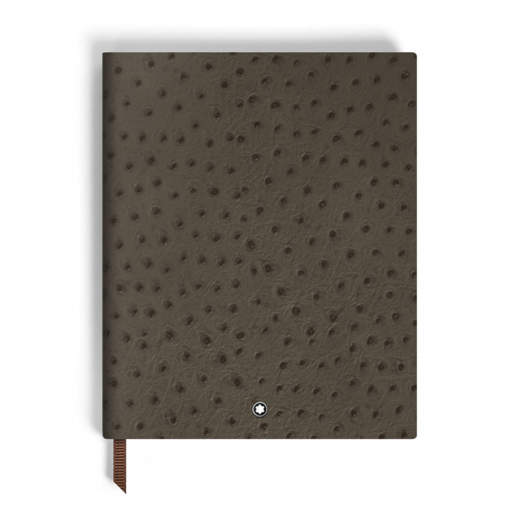 Carnet Grand Format, Cuir Embossé Autruche, Kaki - Pages Lignées