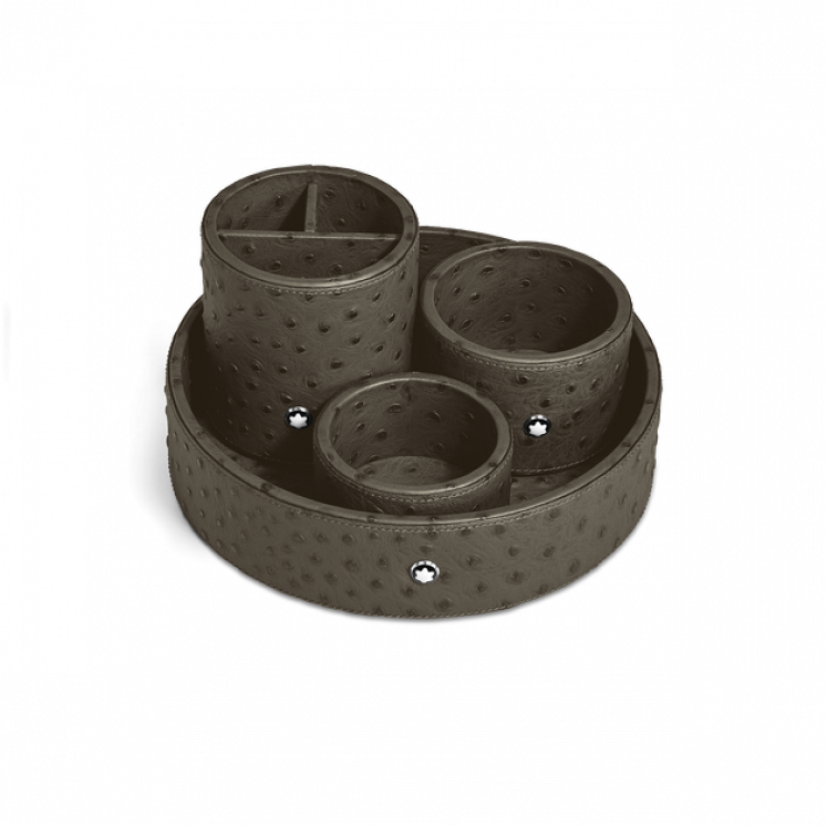 Plateau de Bureau Grand Format, Cuir Embossé Autruche, Kaki