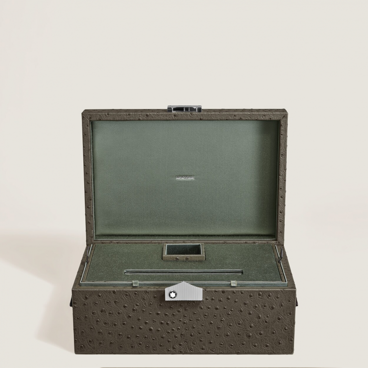 Coffret de Collectionneur pour Instruments d'Écriture en Cuir Imprimé Autruche