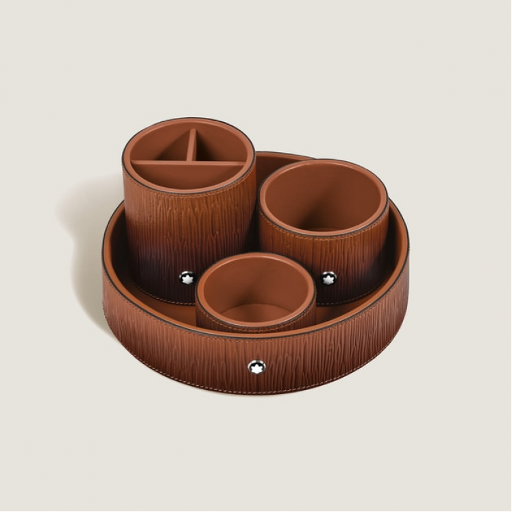 Plateau de Bureau Rond Grand Format en Cuir Corteccia Sfumato