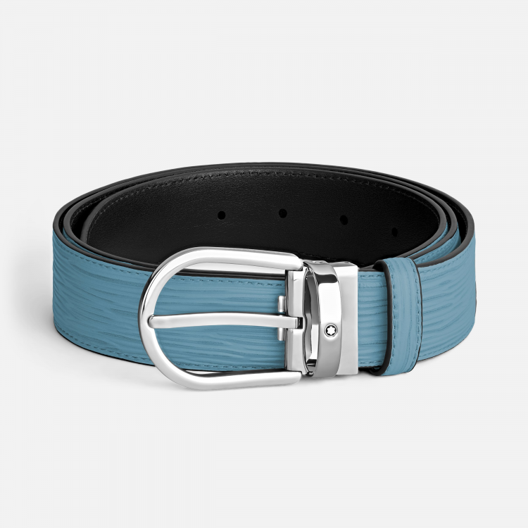 Ceinture à boucle fer à cheval de 35 mm en cuir bleu cendré