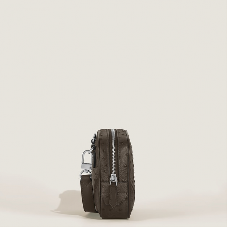Sac à Bandoulière Mini Modèle en Cuir Imprimé Autruche