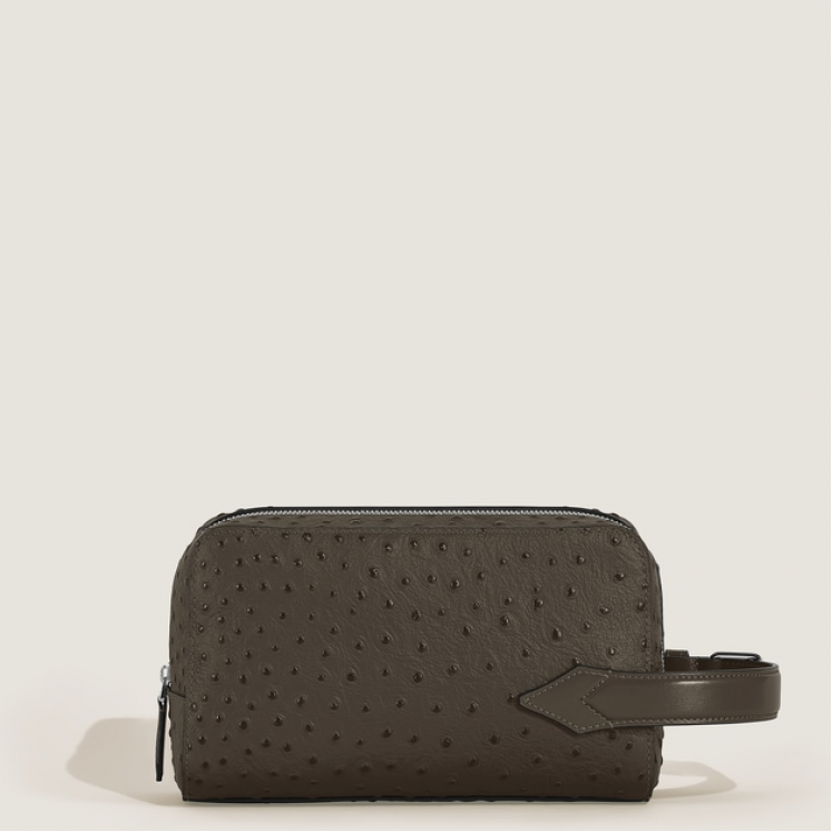 Trousse de Toilette en Cuir Embossé Autruche