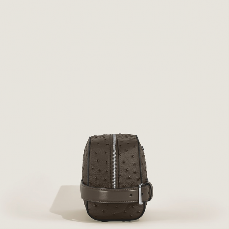 Trousse de Toilette en Cuir Embossé Autruche