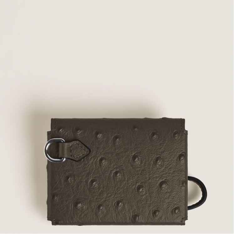 Porte-Cartes Plume avec Poignée en Cuir Embossé Autruche