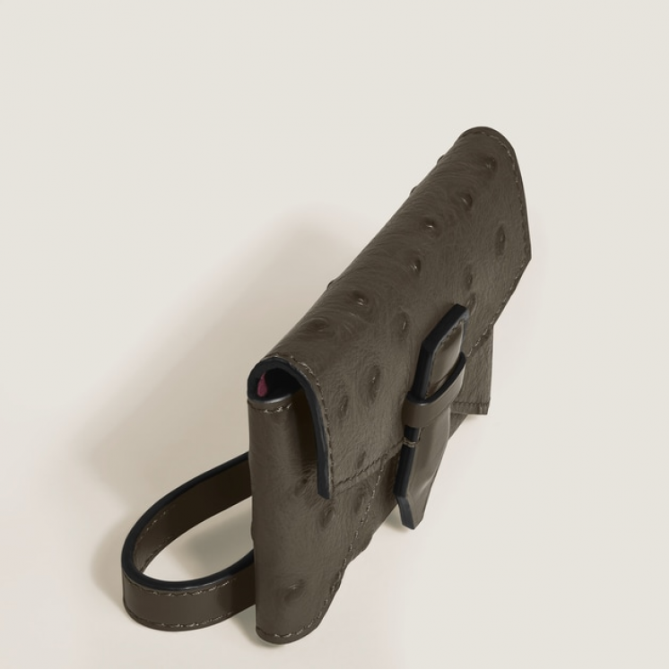 Porte-Cartes Plume avec Poignée en Cuir Embossé Autruche