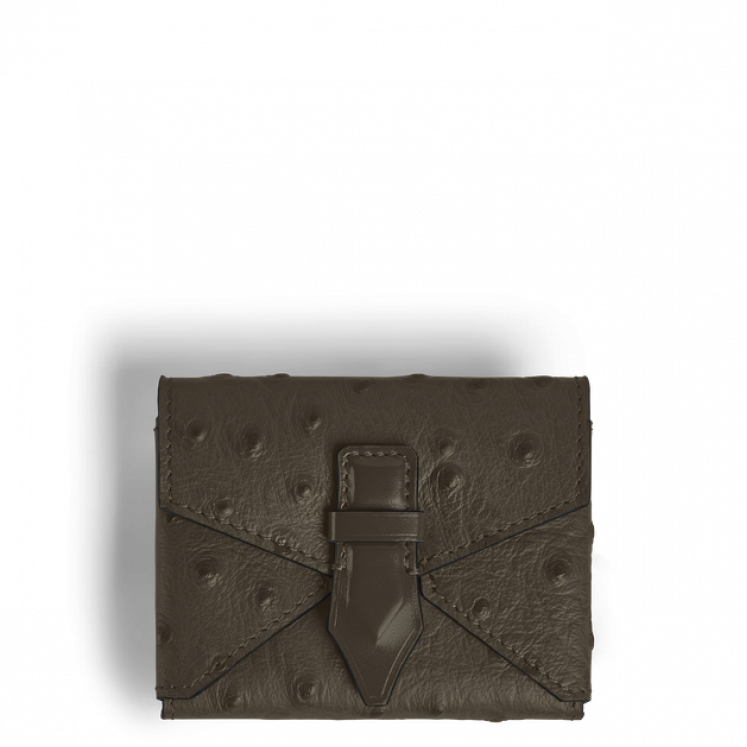 Porte-Cartes Plume avec Poignée en Cuir Embossé Autruche