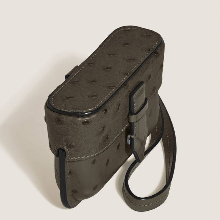 Étui pour Accessoires de Plume avec Bandoulière en Cuir Embossé Autruche