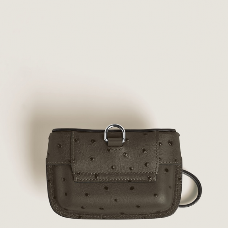 Étui pour Accessoires de Plume avec Bandoulière en Cuir Embossé Autruche
