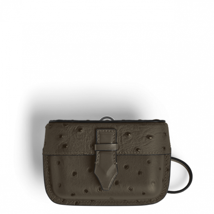 Étui pour Accessoires de Plume avec Bandoulière en Cuir Embossé Autruche