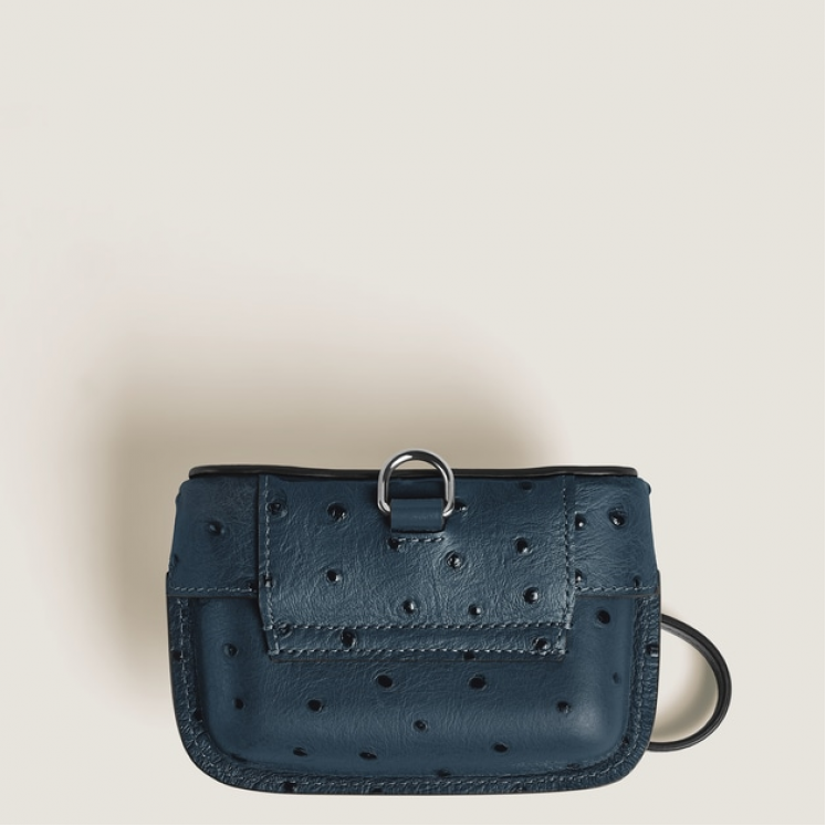 Étui pour Accessoires de Plume avec Bandoulière en Cuir Embossé Autruche