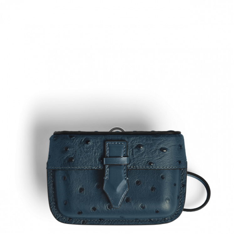 Étui pour Accessoires de Plume avec Bandoulière en Cuir Embossé Autruche